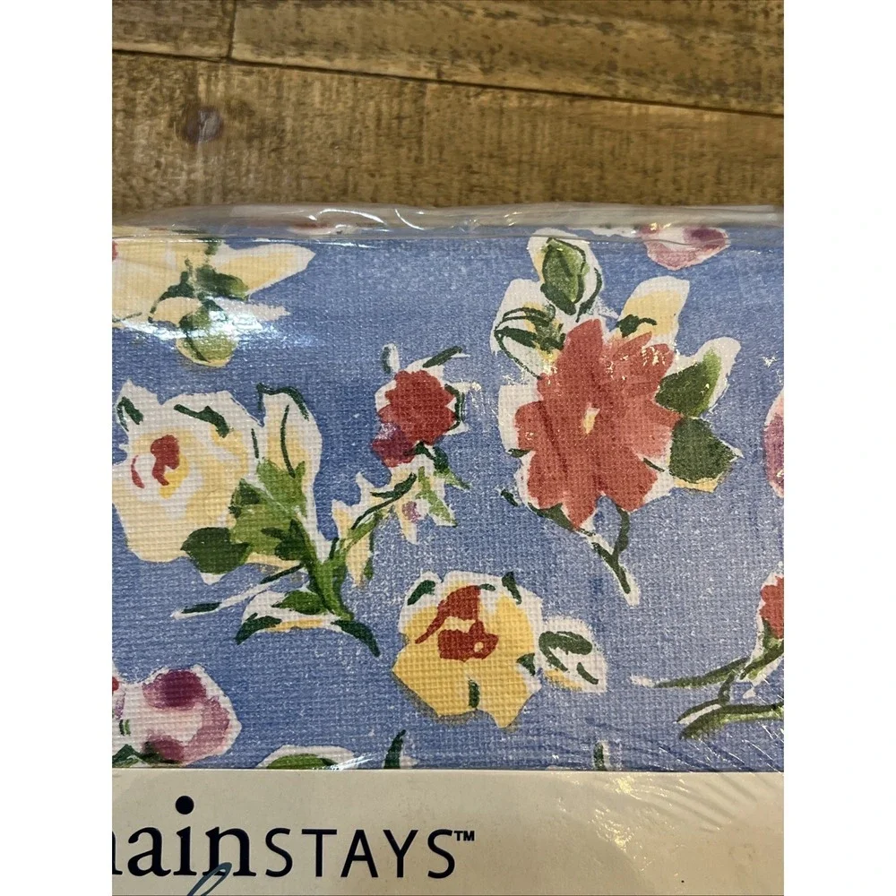 Mainstays Home Blue Floral Vinyl Flannel Back Tablecloth 60in X 84in NOS